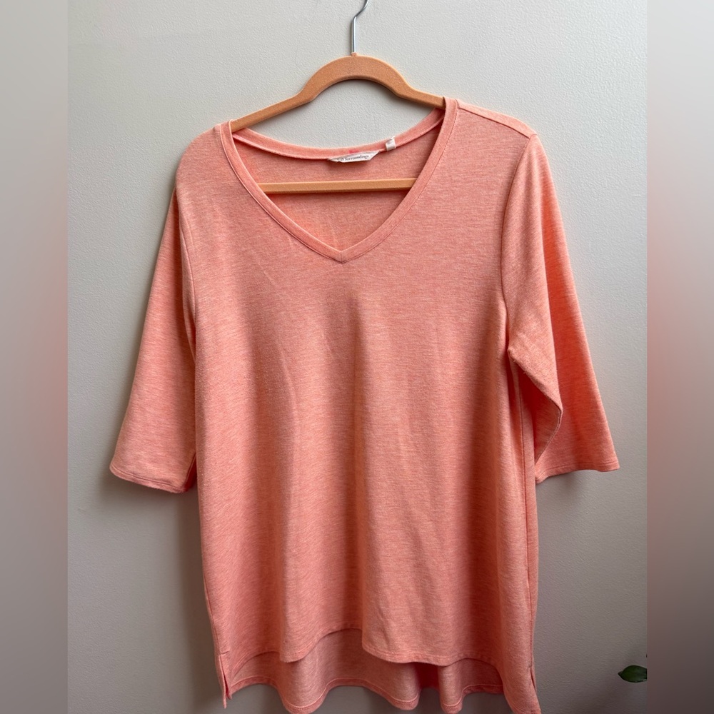 Soft Surroundings Malla Pullover Vneck Shirt orange Peach Tee Size Large